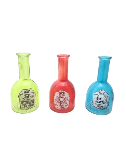 FIOLE VERRE HALLOWEEN - 3 ASS DIA 8CM X 16CM