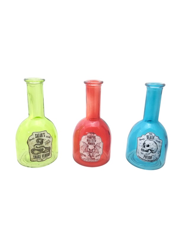 FIOLE VERRE HALLOWEEN - 3 ASS DIA 8CM X 16CM