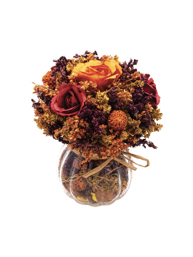 VASE AUTOMNAL TRANSPARENT AV ROSES DIA 12CM X 16CM