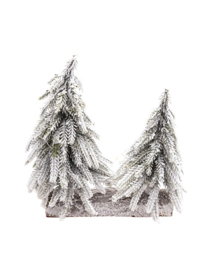WOODEN TABLE CENTER 2 REALISTIC SNOWY TREES 20CM X 5CM X 22CM