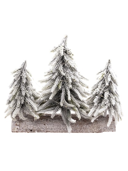 CENTRE DE TABLE BOIS 3 SAPINS NEIGE REALISTES 20 LEDS 32CM X 8CM X 27CM