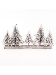 TISCHDEKORATION HOLZ 5 TANNEN SCHNEE REALISTES 35 LEDs 53CM X 8CM X 25CM
