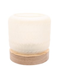 WHITE GLASS LAMP ON WOODEN BASE W/ LED BULB DIA 13.2CM X 14.5CM