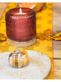 BURGUNDY GLASS LAMP ON WOODEN BASE W/ LED BULB DIA 13.2CM X 14.5CM