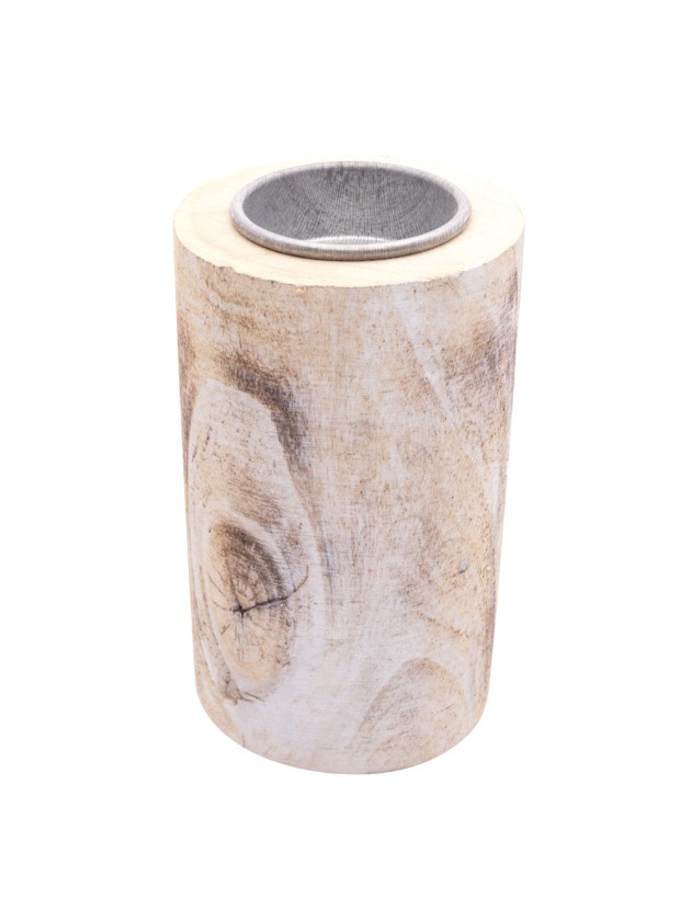 BOUGEOIR TRONC BOIS BLANCHI DIA 7.5CM X 12CM