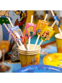 8 PAILLES PAPIER + MEDAILLONS ASTERIX® 19.6CM / 4CM X 6.3CM