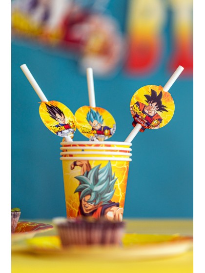 PACK 8 PAPER STRAWS + DECO DRAGON BALL SUPER © 19.6CM / DIA 4.8CM X 6.3CM HT