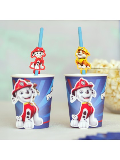PACK 8 PAPER STRAWS + DECO PAW PATROL © 19.6CM / 3.5CM X 6CM