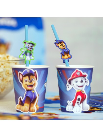 PACK 8 PAPER STRAWS + DECO PAW PATROL © 19.6CM / 3.5CM X 6CM