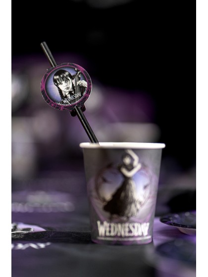 PACK 8 PAPER STRAWS + DECO WEDNESDAY © 19.6CM / DIA 4.8CM X 6.3CM HT