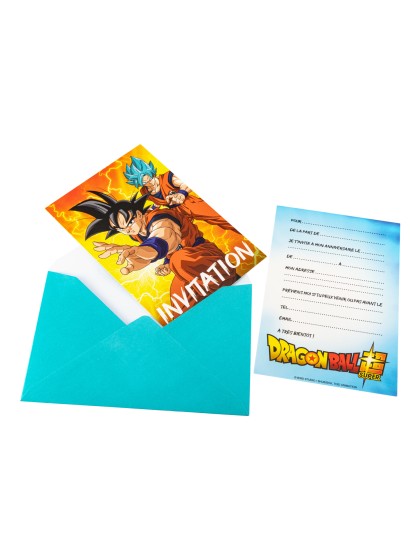 8 KARTONS EINLADUNG + UMSCHLAG DRAGON BALL SUPER © 15CM X 10CM