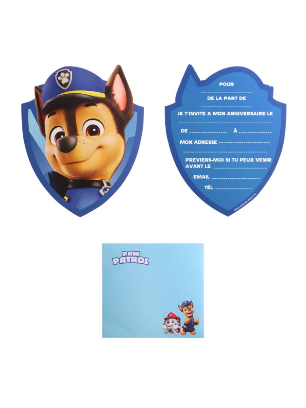 8 INVITATION CARDS + ENVELOPPES PAW PATROL © 11CM X 14CM