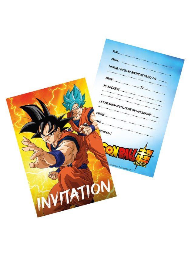 8 INVITATION CARDS + ENVELOPPES DRAGON BALL SUPER © (ENGLISH) 15CM X10CM