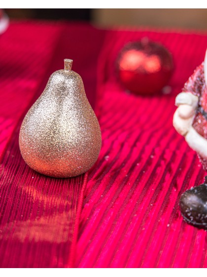 GLITTERED GOLD XMAS PEAR DIA 5.5CM X 8.5CM