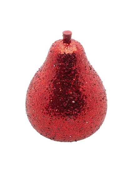 GLITTERED RED XMAS PEAR DIA 5.5CM X 8.5CM