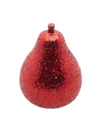 GLITTERED RED XMAS PEAR DIA 5.5CM X 8.5CM