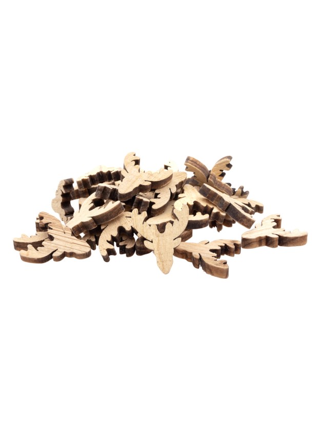 SACHET 30 TETES DE RENNE BOIS NATUREL VINTAGE 3.5CM X 4CM