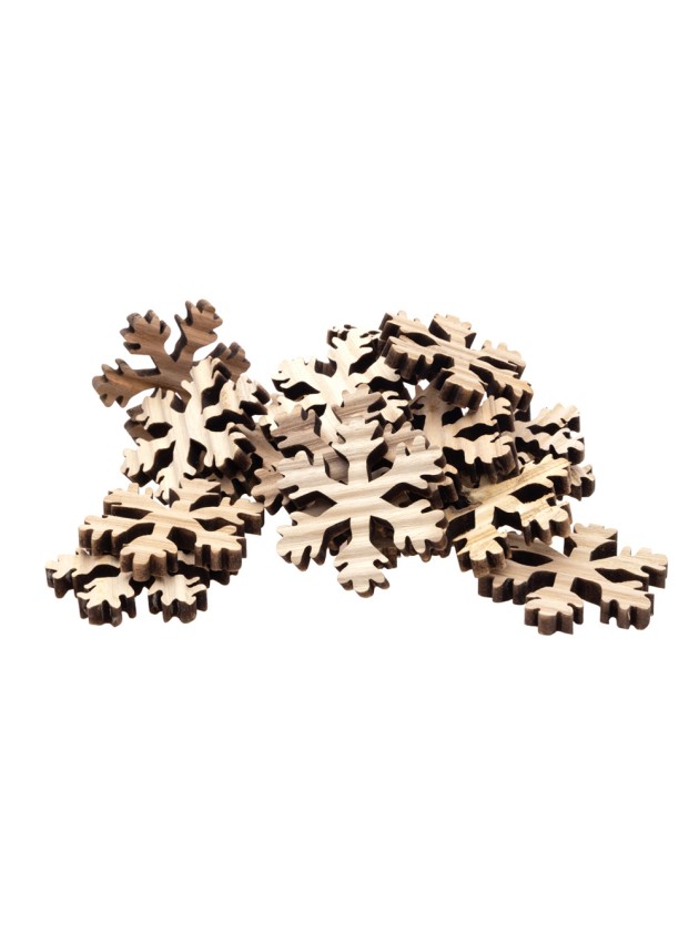 SACHET 20 FLOCONS BOIS NATUREL VINTAGE 5CM