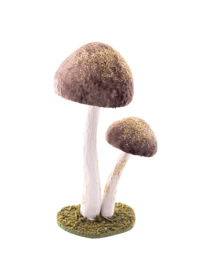 2 PILZE FAIRY SAMT TAUPE PAILLETTEN GOLD 12CM X 11CM X 25CM