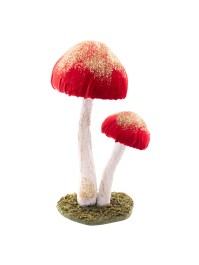 2 CHAMPIGNONS FAIRY VELOURS ROUGE RUBIS PAILLETTES OR 12CM X 11CM X 25CM