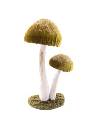 2 GREEN FAIRY MUSHROOMS W/ GOLD GLITTERS 12CM X 11CM X 25CM