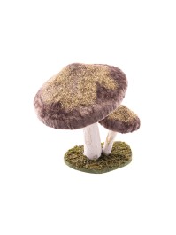 2 TAUPE FAIRY MUSHROOMS W/ GOLD GLITTERS 15CM X 14CM X 17CM