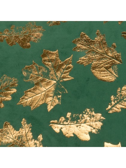 CHEMIN DE TABLE VELOURS VERT FONCE FEUILLES OR 28CM X 3M