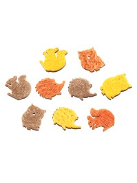 SACHET 12 DECORATIONS ANIMAUX AUTOMNE BI MATIERE FEUTRE BOIS COL ASS 4CM