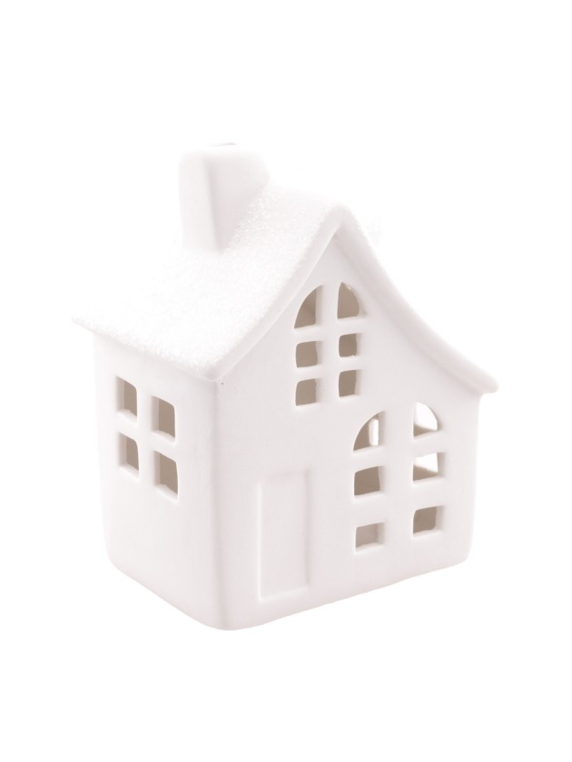 CERAMIC WHITE HOUSE GLITTERED ROOF LEDS 7.5CM X 6CM X 10CM