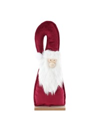 CENTRE DE TABLE PERE NOEL VELOURS BORDEAUX FOURRURE BARBE BLANCHE 12CM X 5CM X 31CM