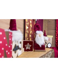TABLE CENTER BURGUNDY VELVET SANTA W/ WHITE BEARD 12CM X 5CM X 31CM