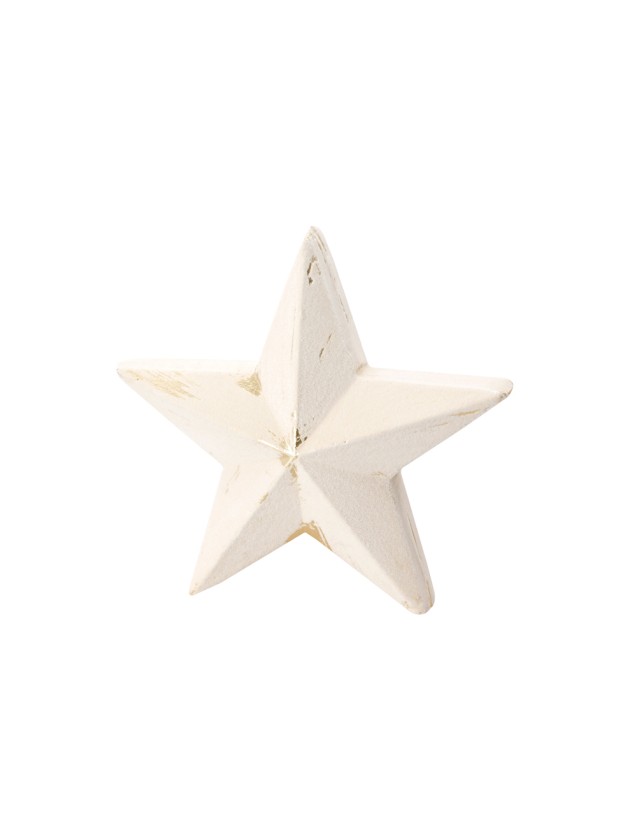 WOODEN STAR WITH WHITE VELVET AND GOLDEN EFFECT 17CM X 7CM X 17CM