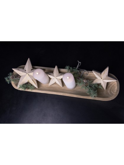 WOODEN STAR WITH WHITE VELVET AND GOLDEN EFFECT 17CM X 7CM X 17CM