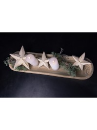 WOODEN STAR WITH WHITE VELVET AND GOLDEN EFFECT 17CM X 7CM X 17CM