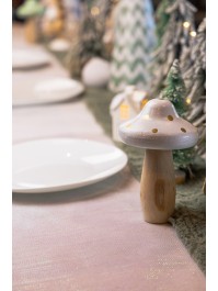 CHAMPIGNON BOIS GEANT BICOLORE NATUREL BLANC POIS OR DIA 10.5CM X 15.5CM