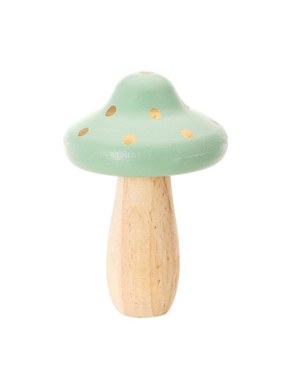 GREEN W/ GOLDEN DOTS GIANT NATURAL WOODEN MUSHROOM 10.5CM X 15.5CM
