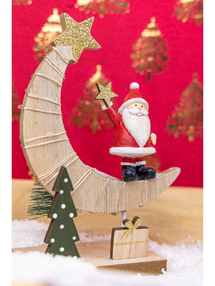 CENTRE DE TABLE BOIS LUNE HAPPY SANTA AV LEDS  11CM X 5CM X 16.5CM