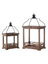 SET 2 LANTERNES RECHTECKIG HOLZ BRAUN UND GLAS 33.5CM X 22.5CM X 58.5CM/26CM X 15.5CM X 45.5CM