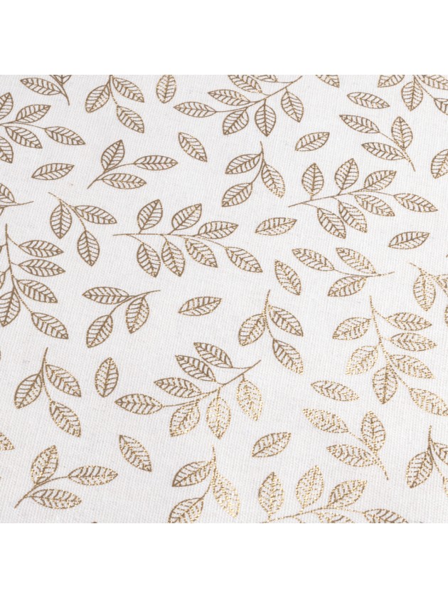 COTTON TABLE RUNNER GOLDEN PRINTED LEAVES 28CM X 3M