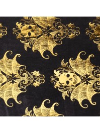 CHEMIN DE TABLE VELOURS NOIR SKULL BAROQUE IMPRESSION OR 28CM X 3M
