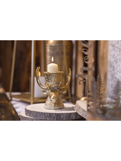 KERZENHALTER KUNSTHARZ HIRSCH GOLD 13.5CM X 14CM X 14CM