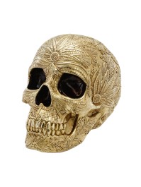 TETE DE MORT POLYRESINE BAROQUE OR 25CM X 15CM X 19.5CM