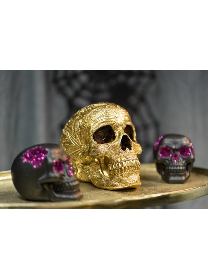 GOLDEN BAROQUE POLYRESIN SKULL 25CM X 15CM X 19.5CM 