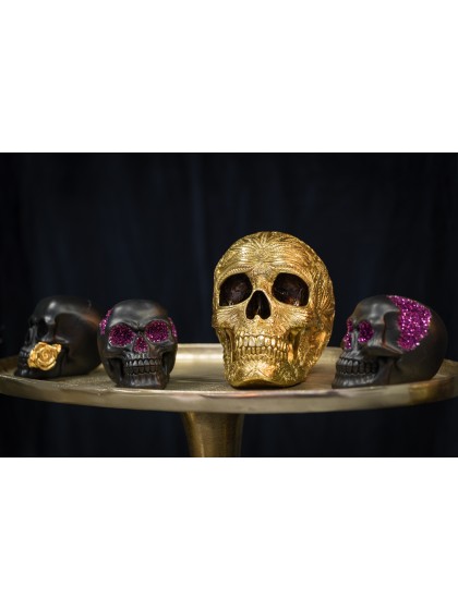 TETE DE MORT POLYRESINE BAROQUE OR 25CM X 15CM X 19.5CM