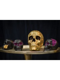 TETE DE MORT POLYRESINE BAROQUE OR 25CM X 15CM X 19.5CM