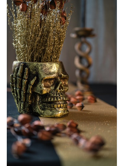 POT DORÉ TETE DE MORT 16CM X 18.5CM