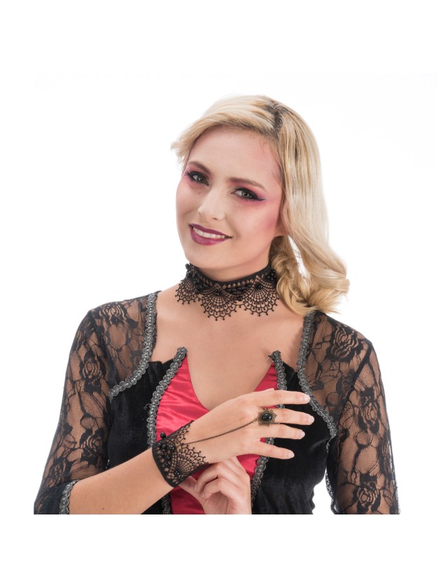 BLACK LACE NECKLACE BRACELET AND RING 