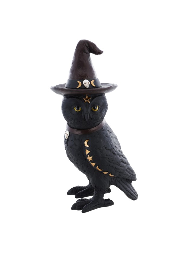 POLYRESIN WIZARD BLACK OWL 16.5CM X 11.5CM X 31CM