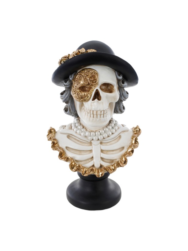 GOLDEN SKELETON WOMAN RESIN BUST 23.5CM X 19.5CM X 40.5CM