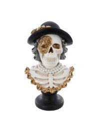 GOLDEN SKELETON WOMAN RESIN BUST 23.5CM X 19.5CM X 40.5CM